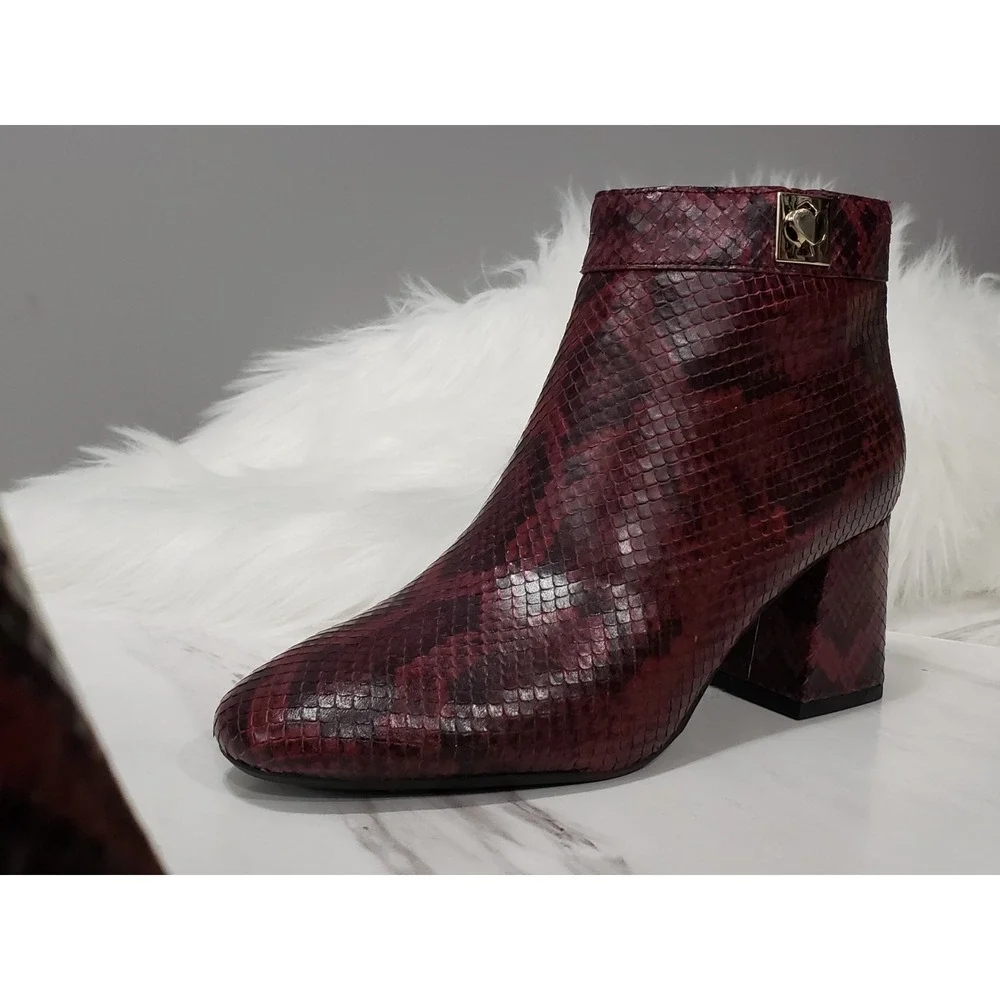 NEW SIZE 5 Kate Spade Adalyn Ankle Booties Burgundy Snakeskin Block Heel Red